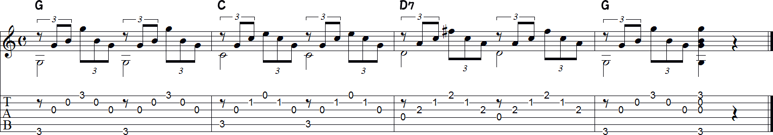 コードD7の練習4小節