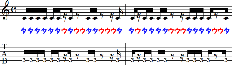 16分休符2つを8分休符の2小節