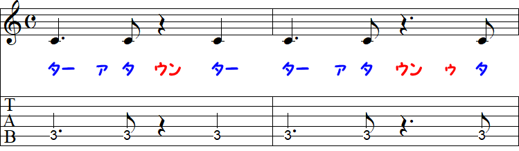 付点4分音符と付点4分休符の2小節